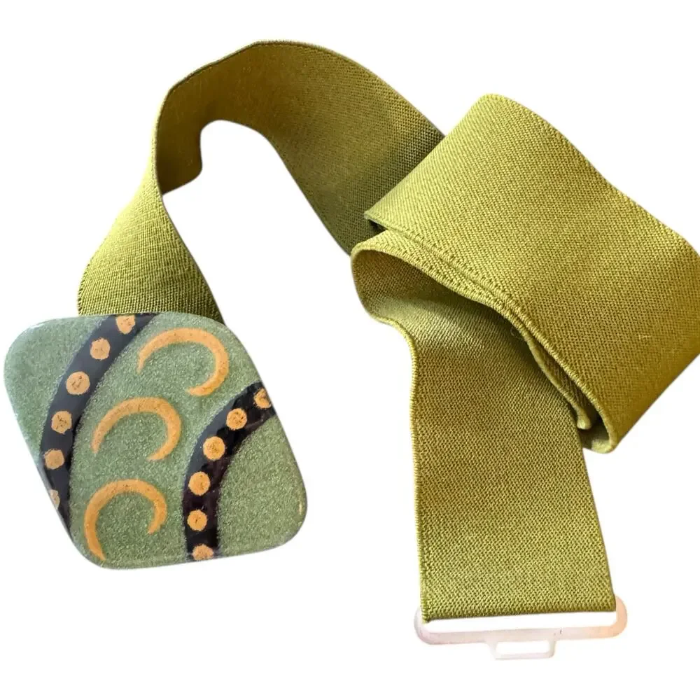 Vintage Green Stretch Belt with Painted Hook and Eye Buckle